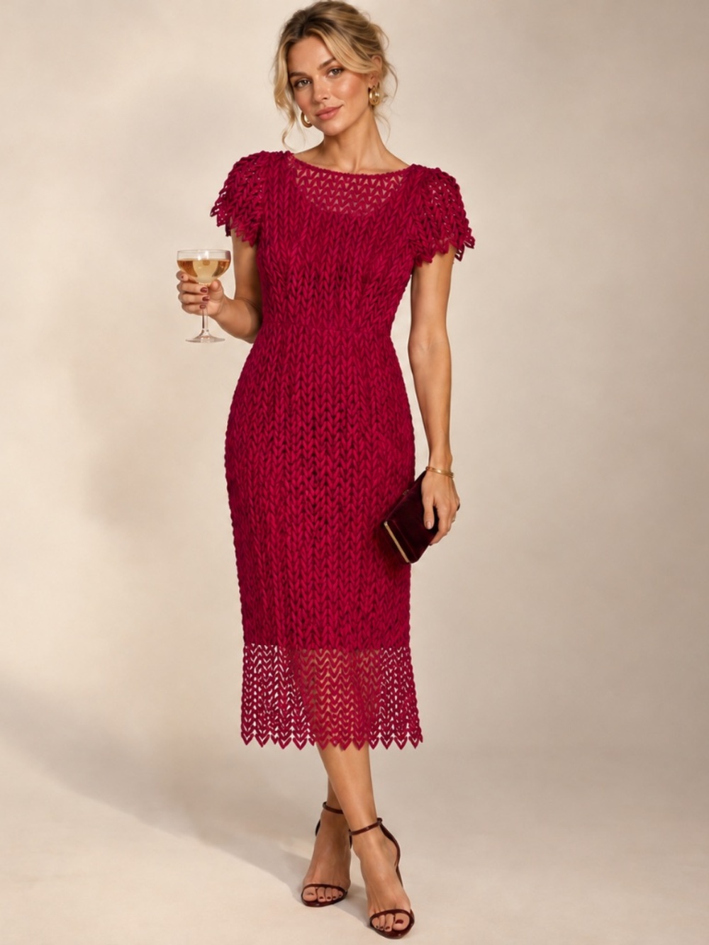 Kay Unger Tatum Floral Lace Midi Sheath Dress Sangria Pink NWT Size 8 Designer
